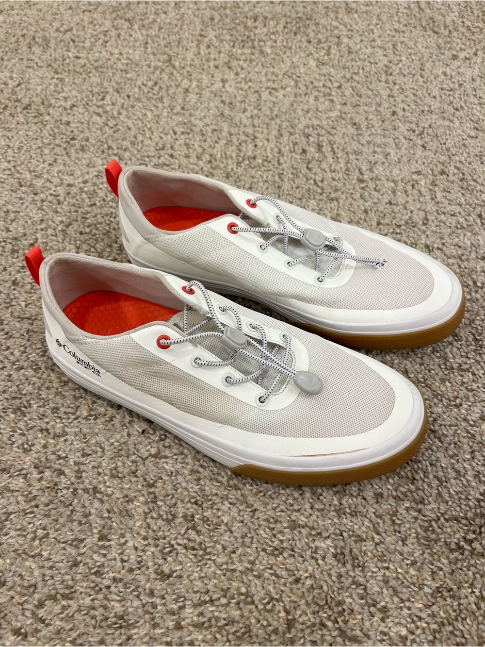 Men’s Columbia White Sneakers with Orange Accents Size 10